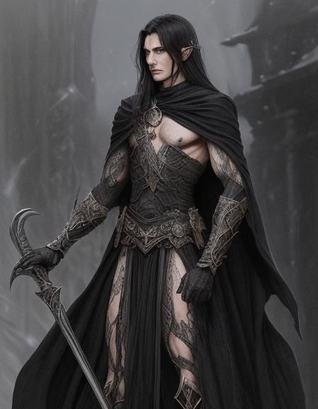 High Elf Sorcerer with Arcane Staff in Fantasy Art