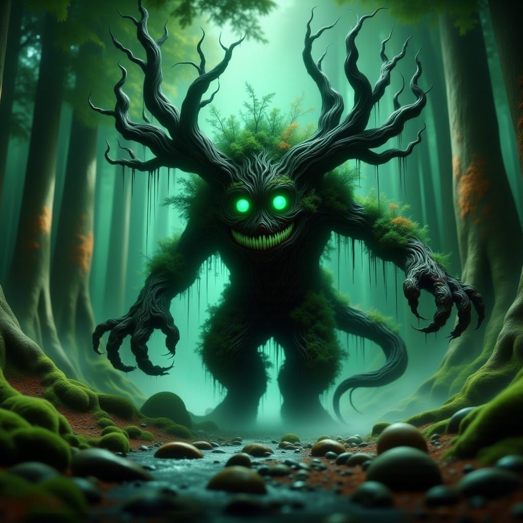 Ninja Cheshire Cat in Rainforest, Digital Art