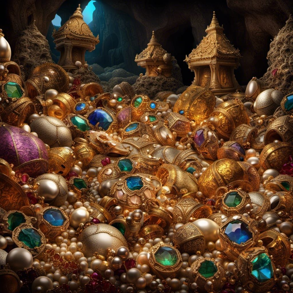 Dragon Guarding a Glittering Treasure Hoard