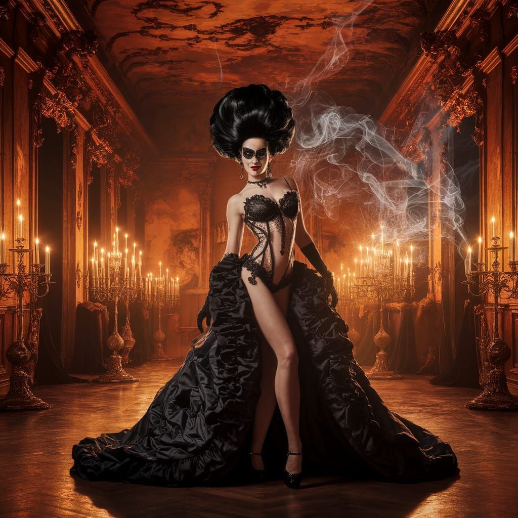 Elegant Cross-Dresser in Macabre Masquerade, LaChapelle Styl...