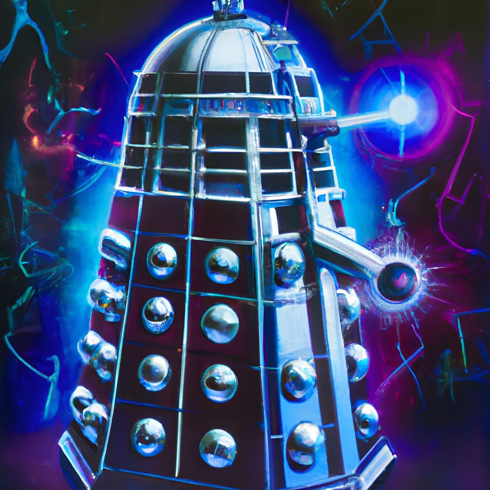 Dalek in Synthwave Neon Retro Style