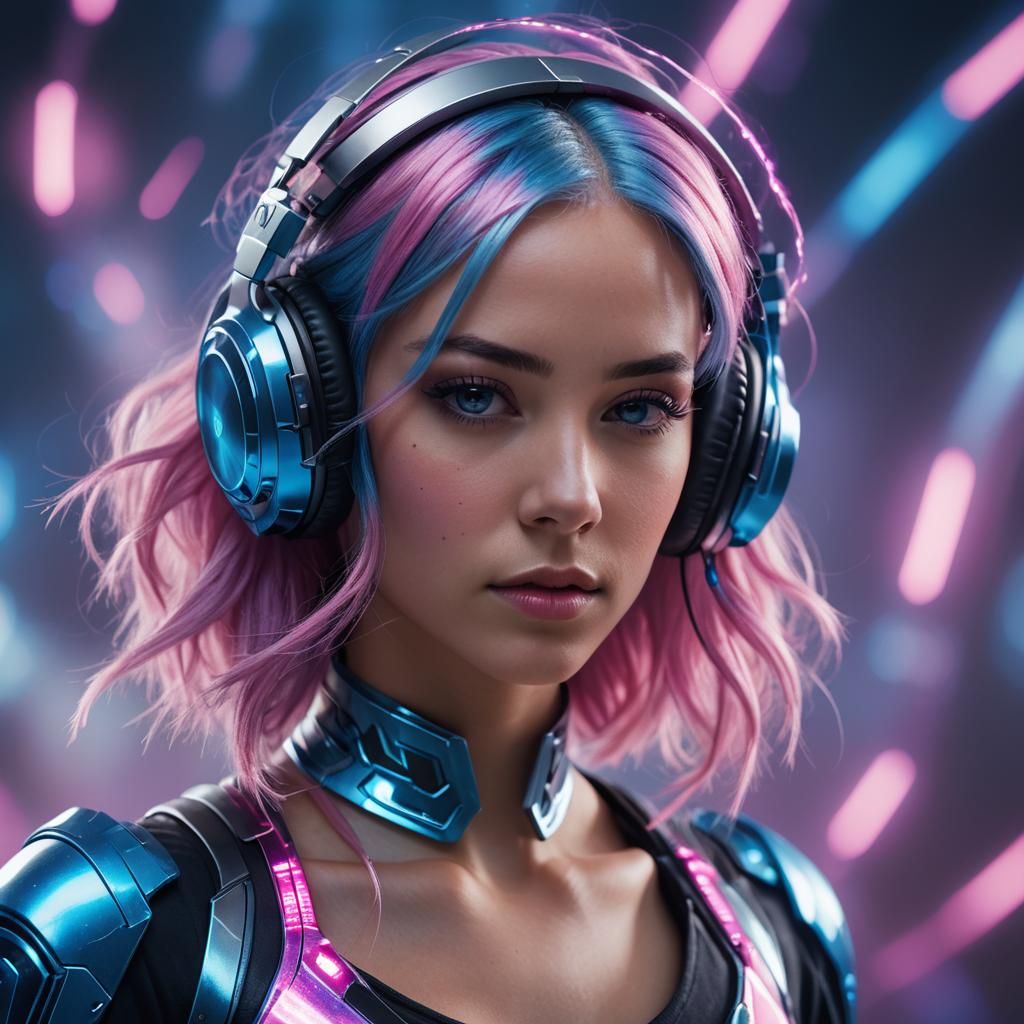 Futuristic Portrait of Woman with Flowing Hair