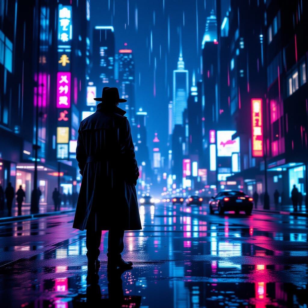 Cyberpunk Detective in Neon Metropolis