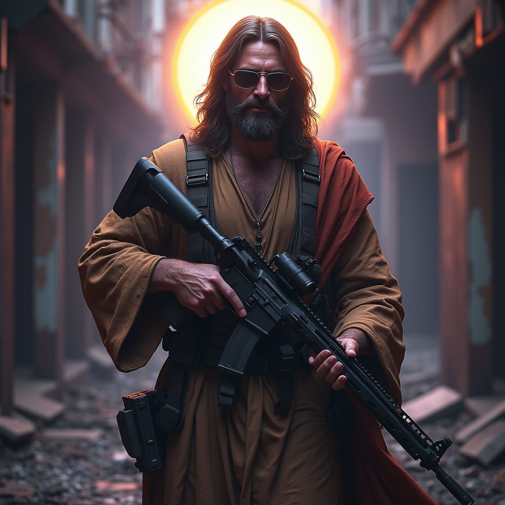 Cyberpunk Jesus: Dark Fantasy Concept Art in Gritty Urban Se...