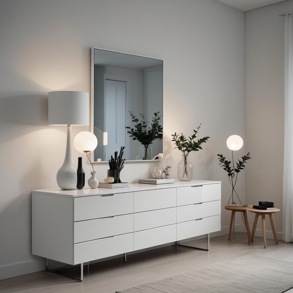 Modern Minimalist White Dresser with Mirror
