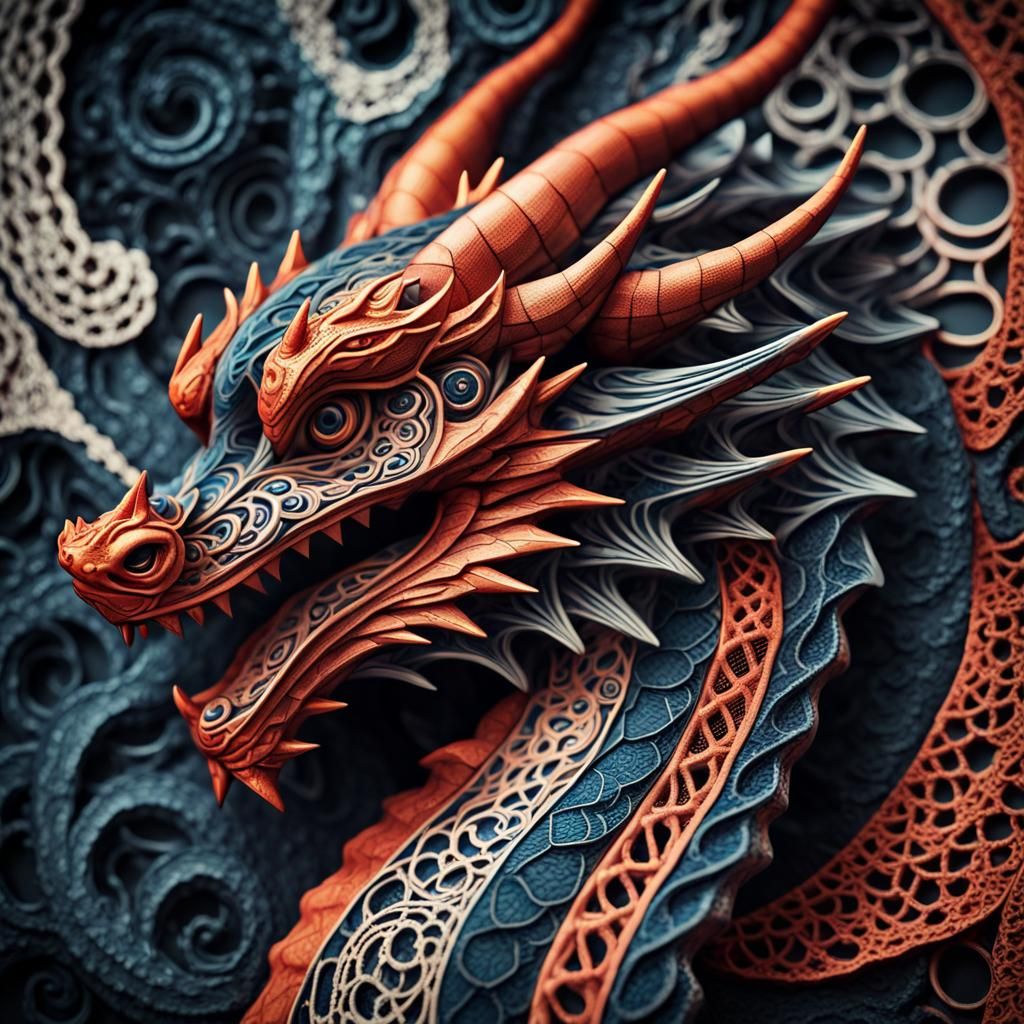 Geometric Dragon with Lace in Bauhaus Style