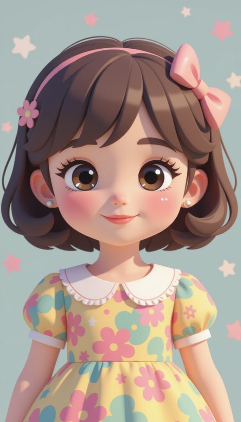 Chubby Girl in Rainbow Frock: Low Poly 3D Render