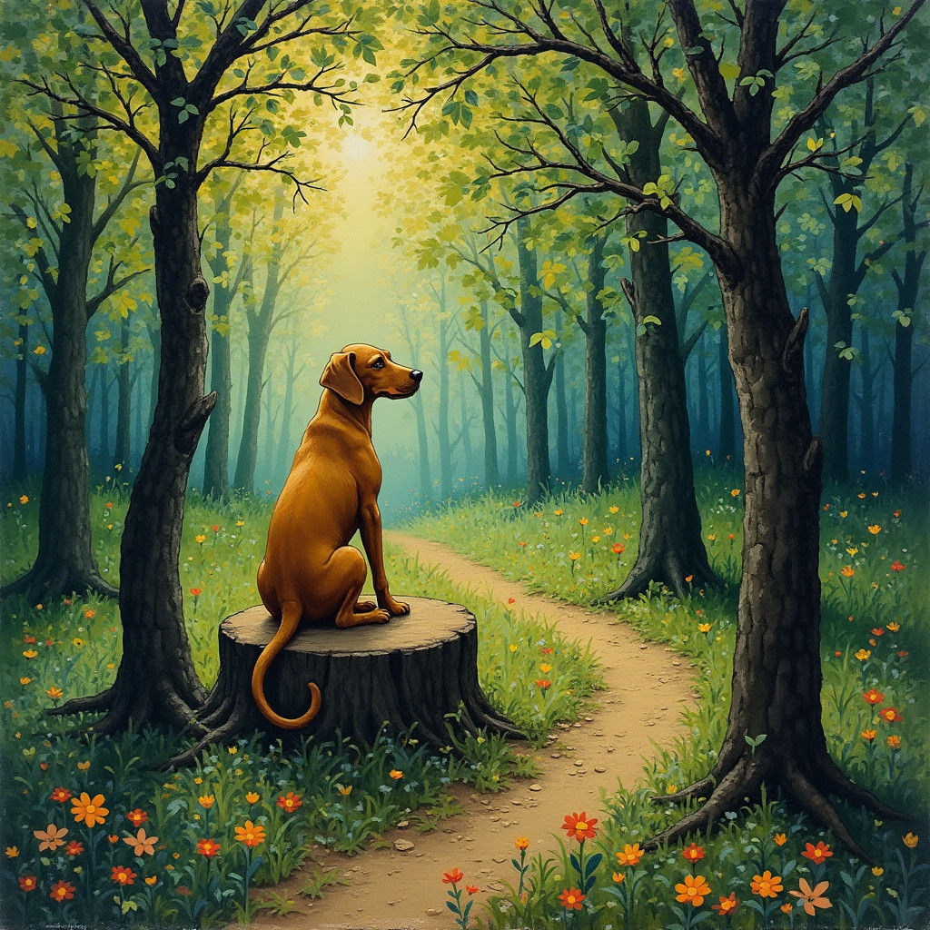 Dog in Forest Painting Inspired by Franz Marc