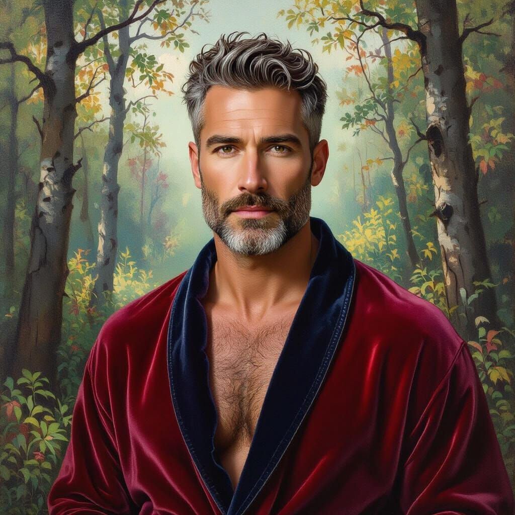Handsome Man in Forest, Impressionist Style