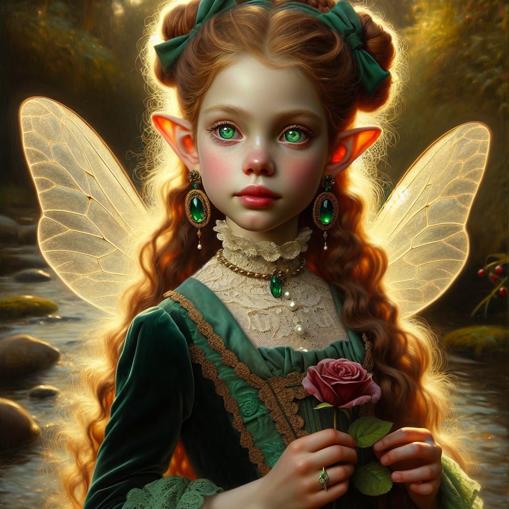 Elven Child with Fairy Wings in Rembrandt Style