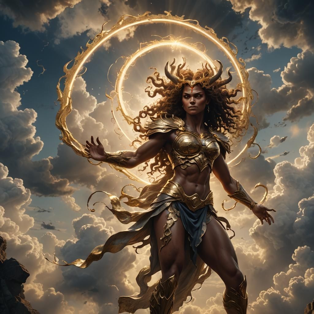 Female Demon Figure with Halo in Detailed Matte Painting