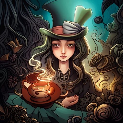 Mad Hatter Girl in Wonderland, Detailed Art