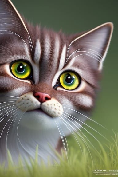 Cute Ginger Kitten with Big Eyes in Animation Style