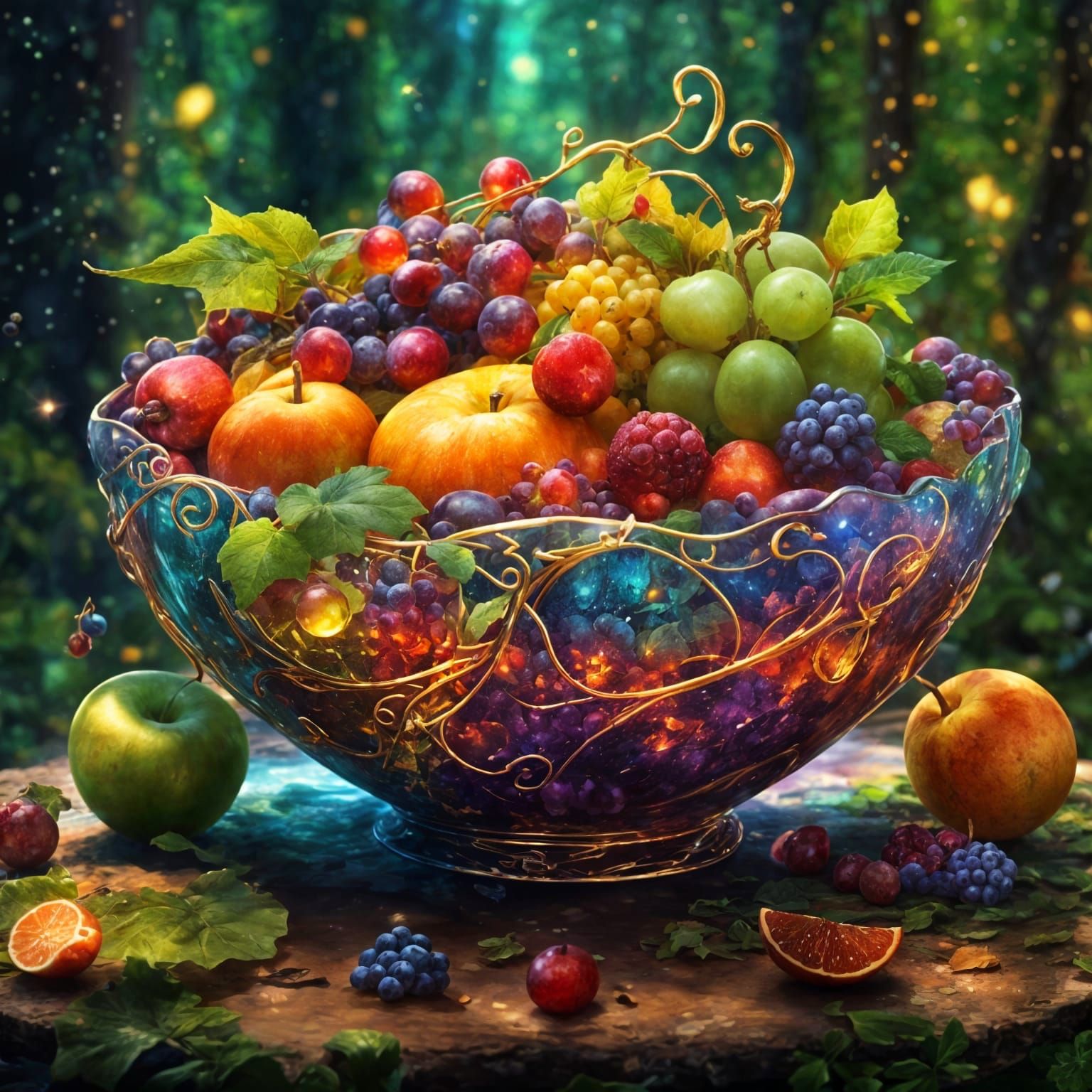 Magical Fruit Bowl in Enchanted Forest