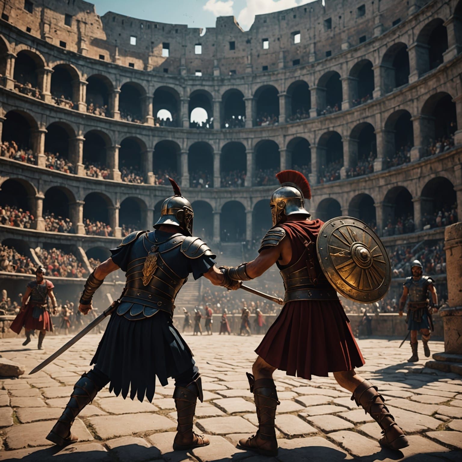 Gladiator and Soldier Colosseum Fight, Studio Ghibli Style