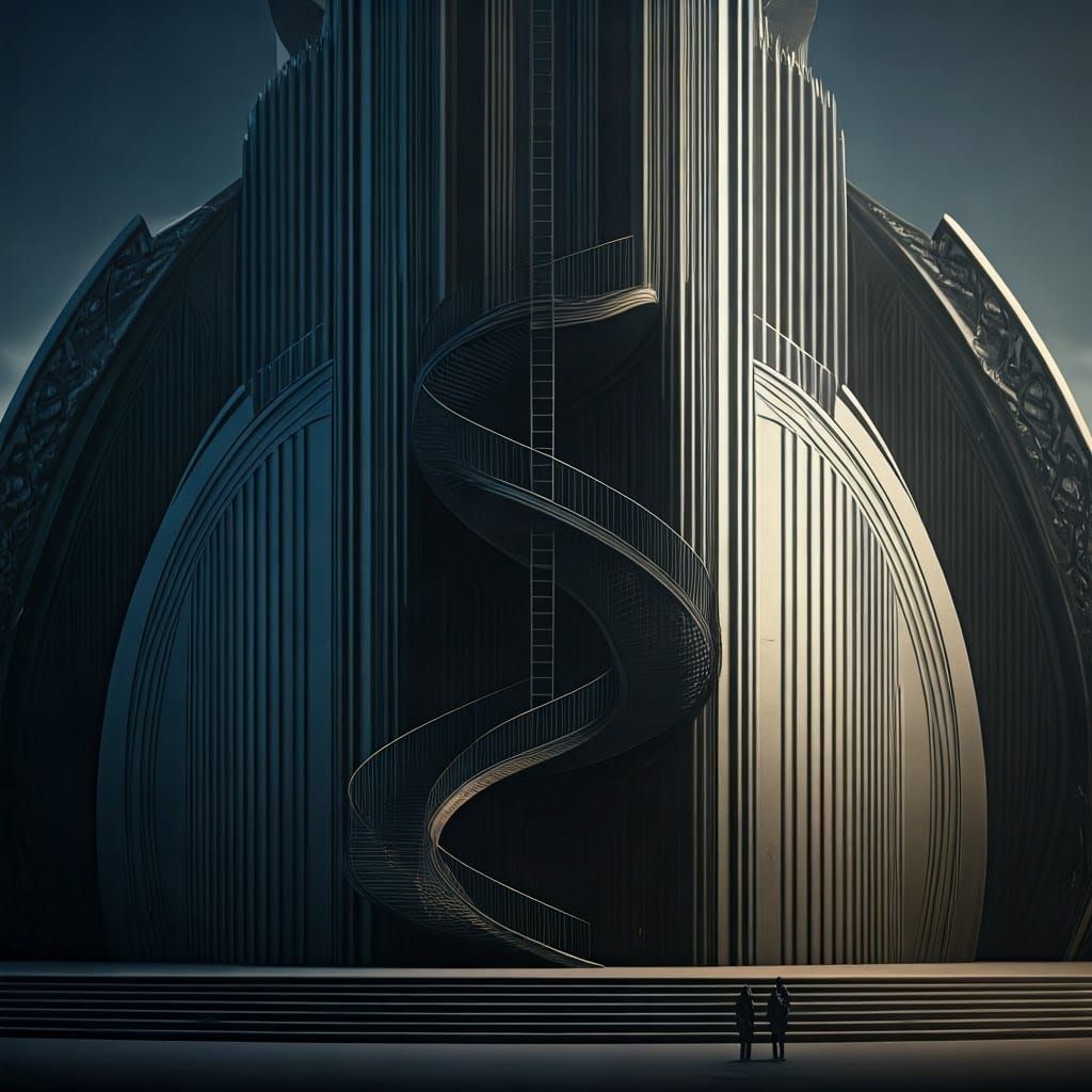 Symmetrical Futuristic Building with Curved Eight-Shaped Faç...