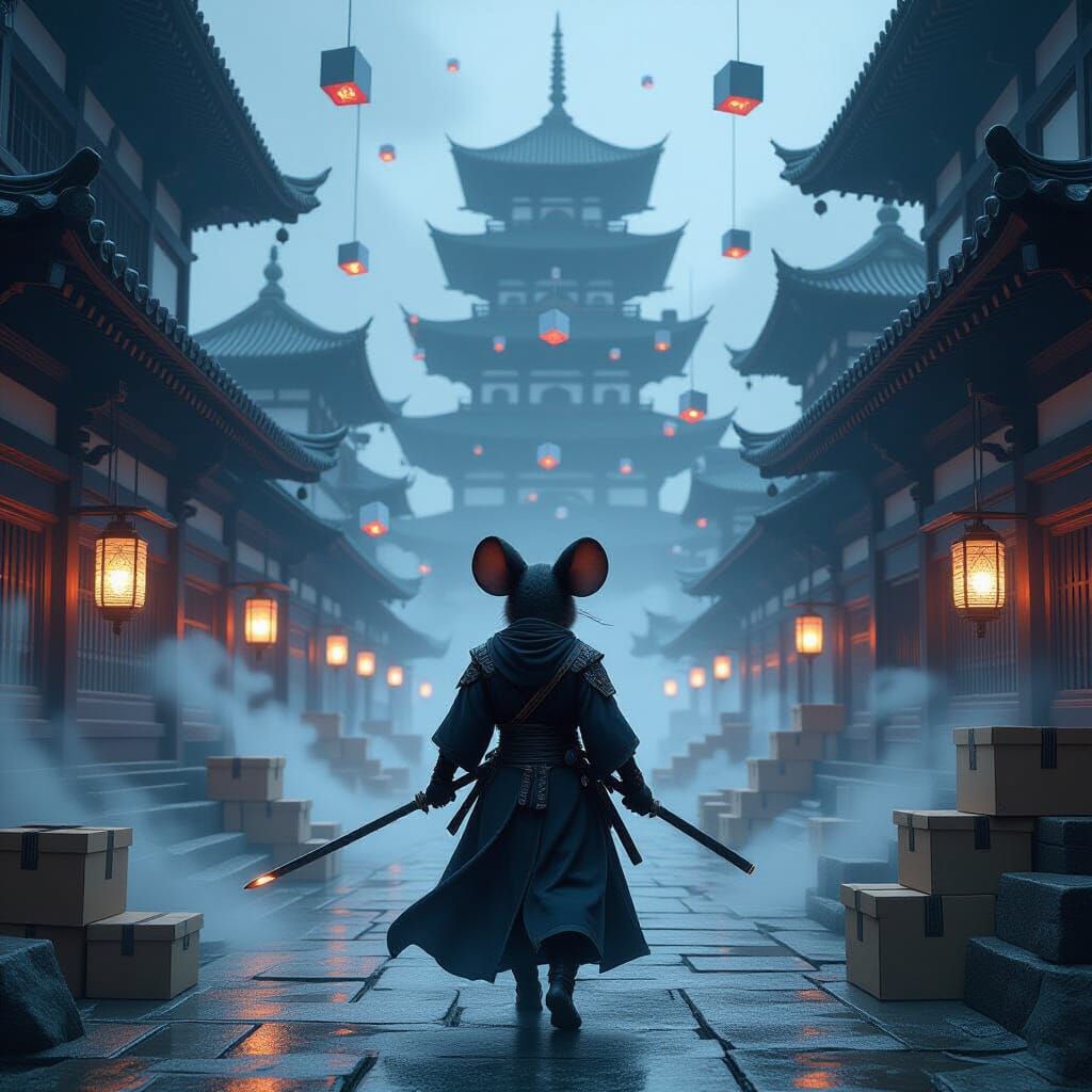 Mouse Ninja in Surreal Japanese Castle