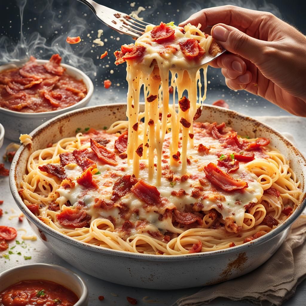 People Eating Carbonara and Lasagna: Hyperrealistic Art