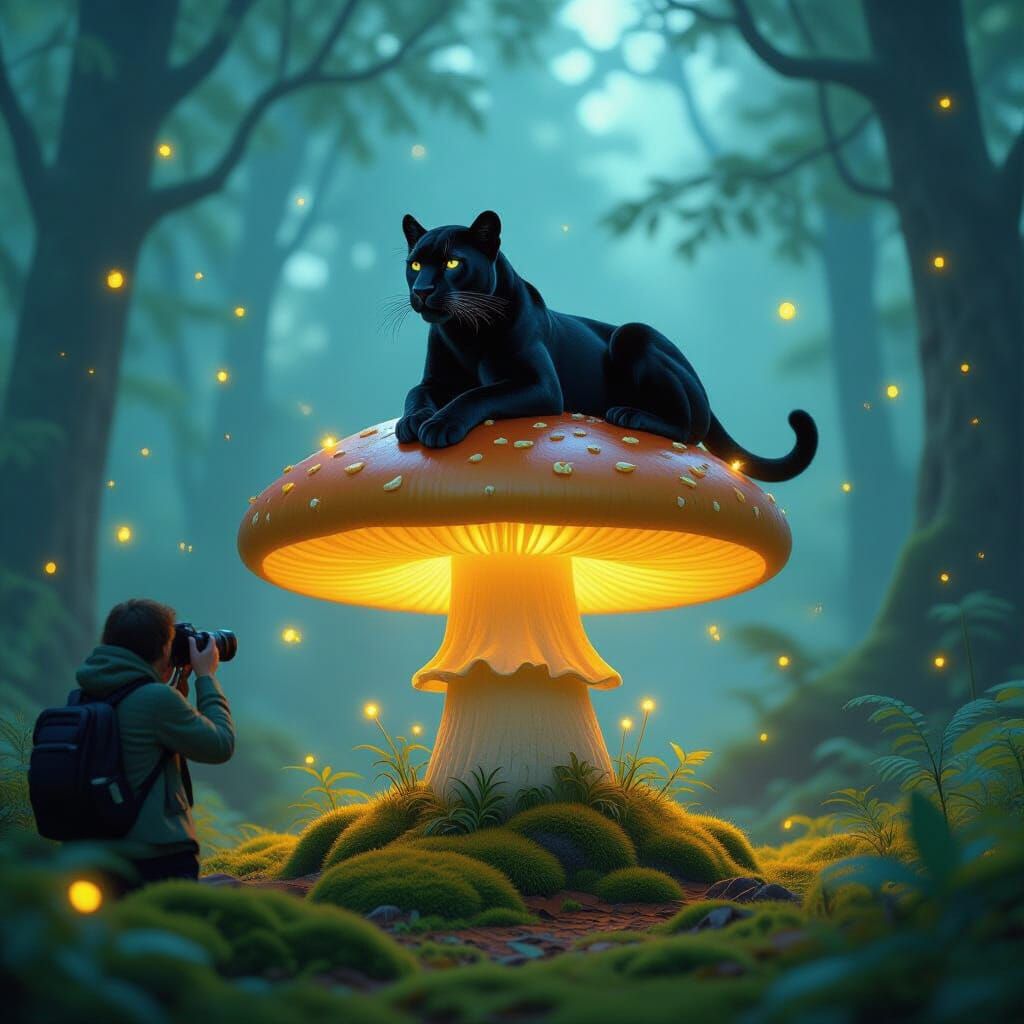 Majestic Black Panther Portrait in Enchanted Forest