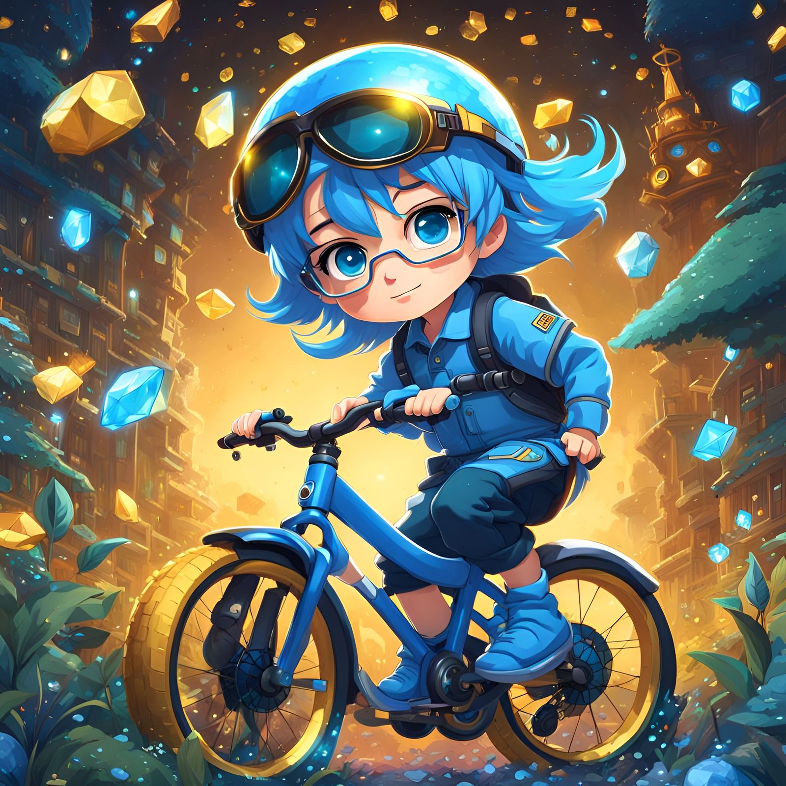 Chibi Anime Boy on Bicycle in Detailed CG Art