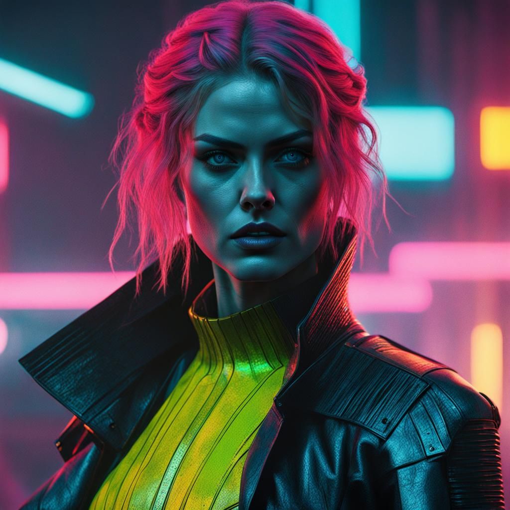 Samara Weaving in Cyberpunk 2099 Neon Portrait