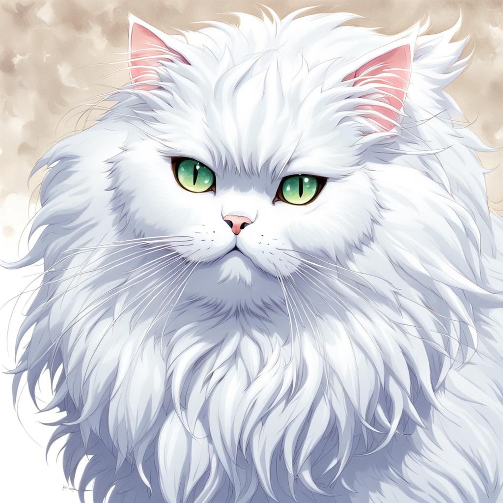Anime Style Persian Cat Illustration