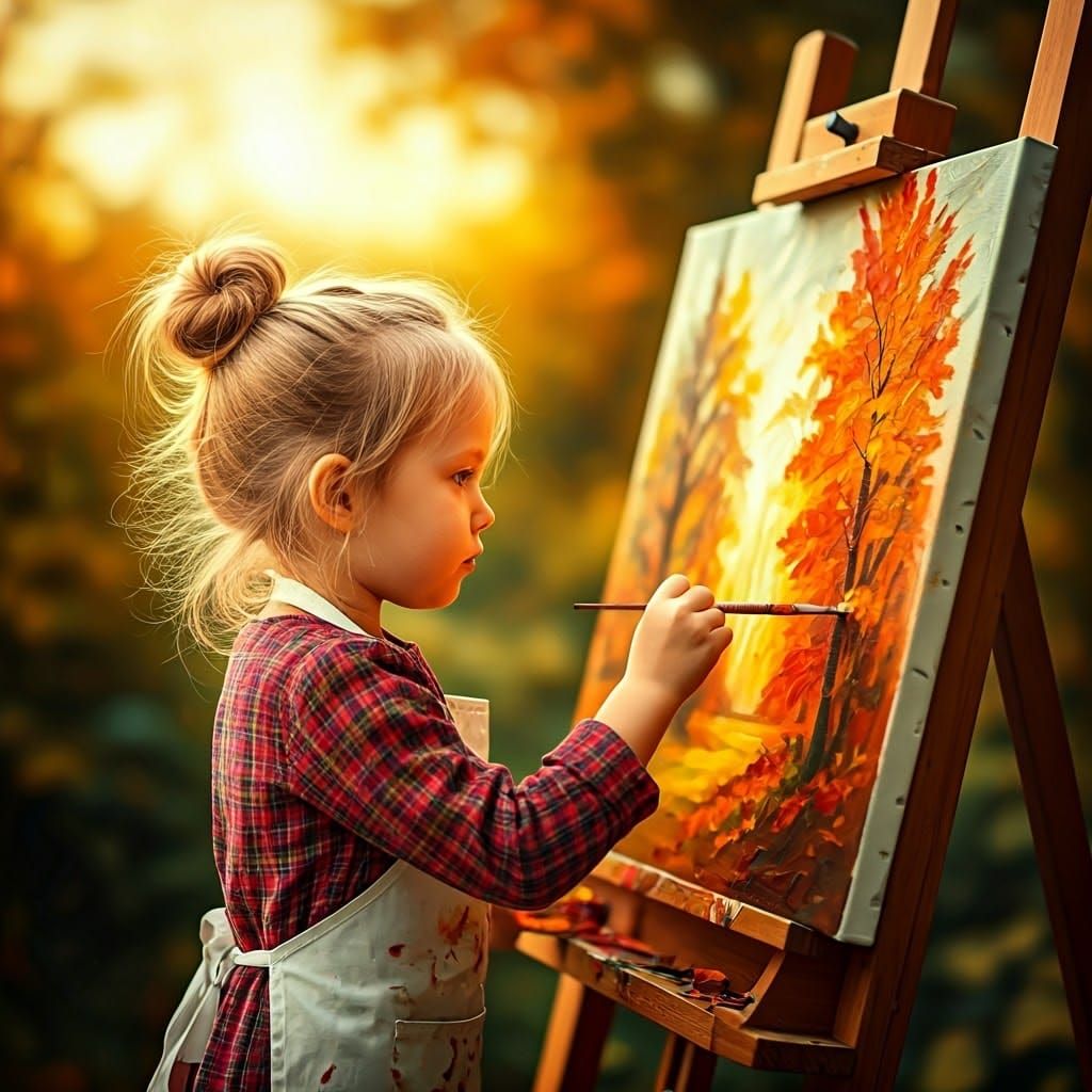 Girl's Autumn Painting: Impressionistic Style