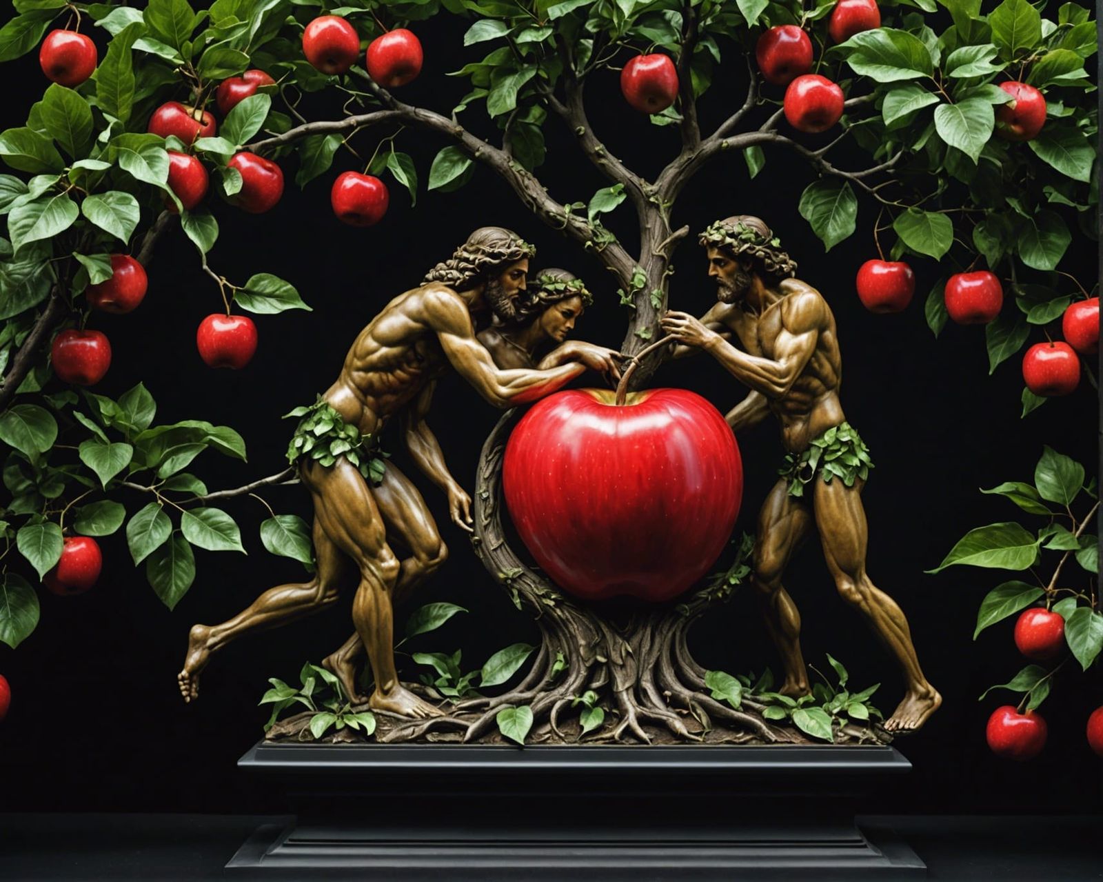 Adam and Eve Apple Sculpture in Baroque Style