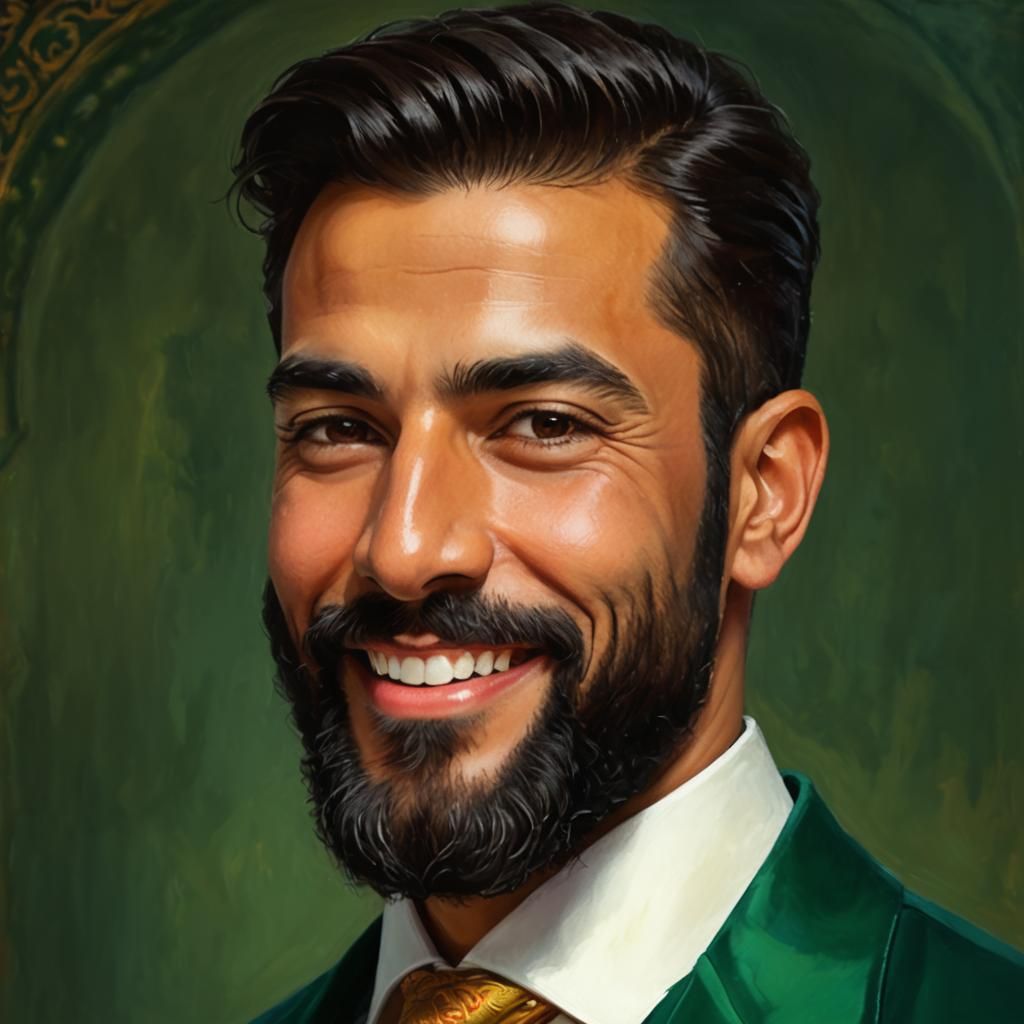 Peruvian Gentleman in Mosque: Impressionist Impasto Oil Pain...