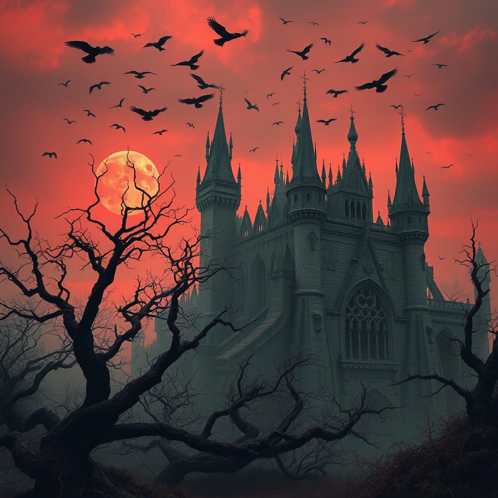 Surreal Dark Fantasy Landscape, Cyberpunk Gothic Horror Scen...