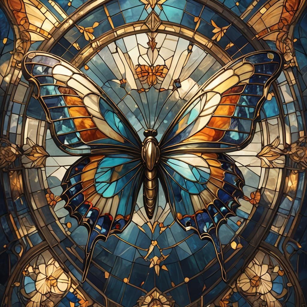 Art Deco Butterfly with Celestial Stained Glass