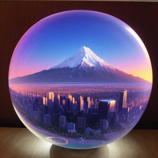 Vaporwave City in Glass Orb, Retro Landscape