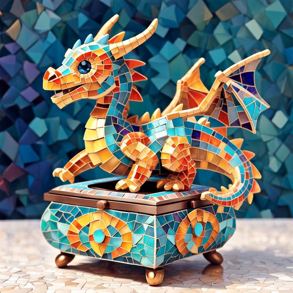 Mosaic Dragon Music Box: Abstract Art