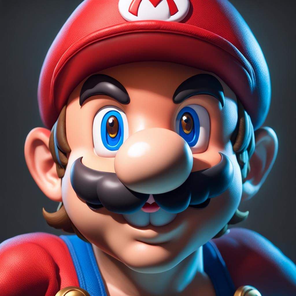 Mario Portrait in Hyperdetailed Digital Art Style