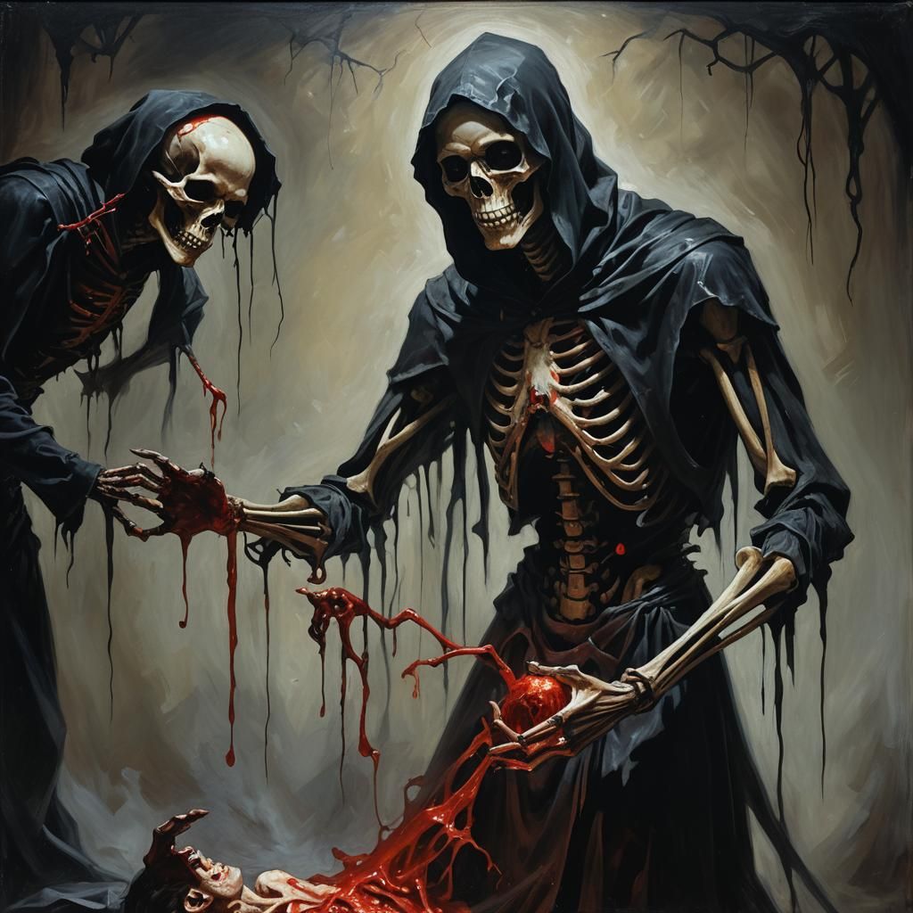 Dark Collector's Macabre Ritual in Dark Fantasy Illustration