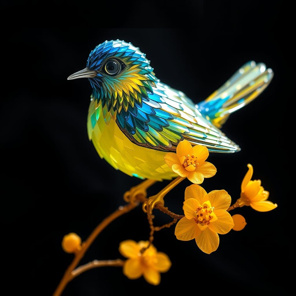 Crystal Bird Sculpture in Art Nouveau Style