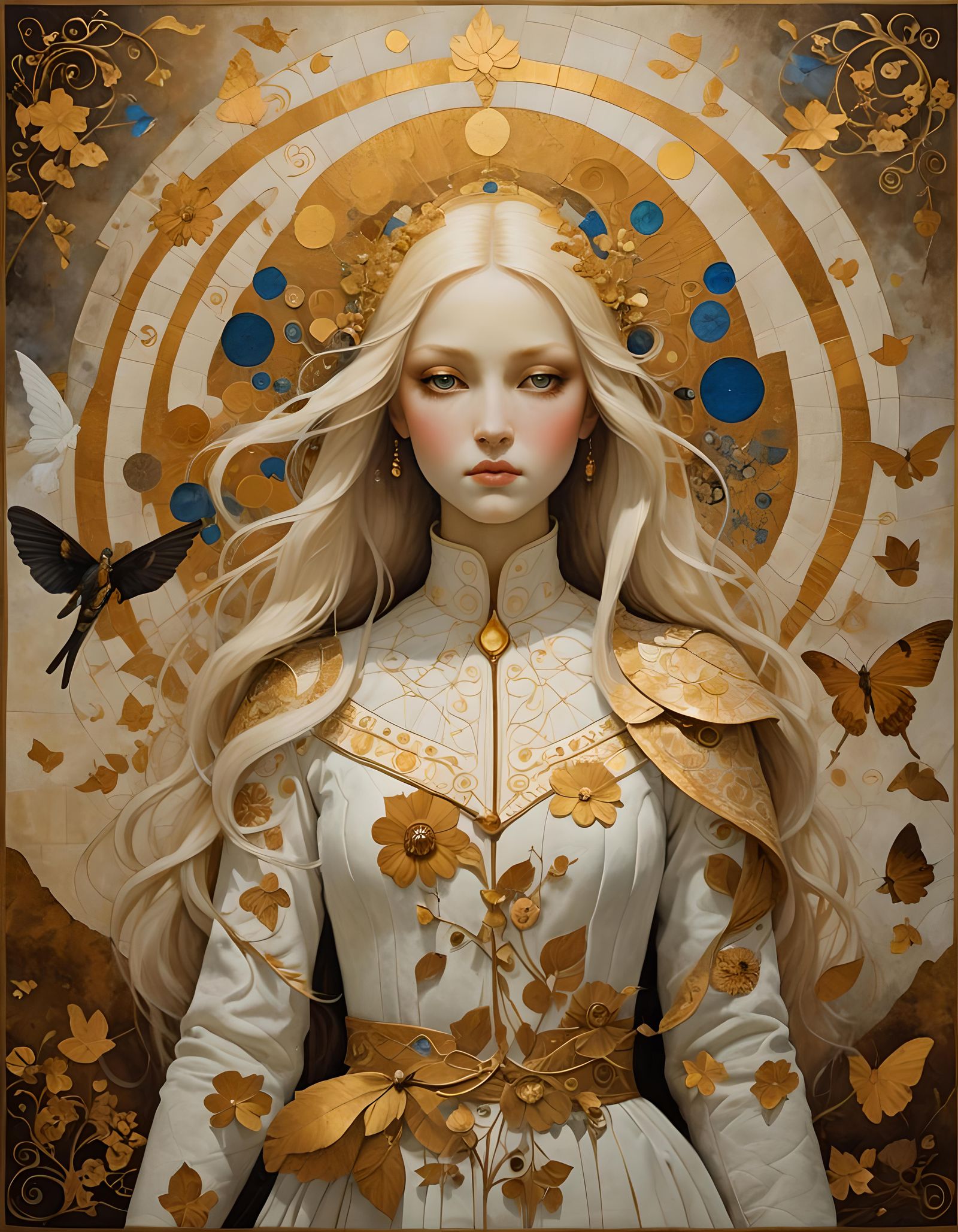 Quilt Masterpiece: White Figure with Gold Hair