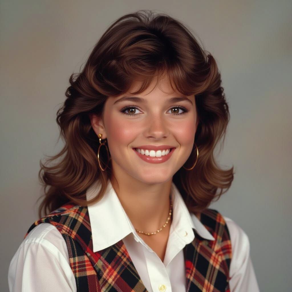 1980s Style Yearbook Portrait of a Young Woman
