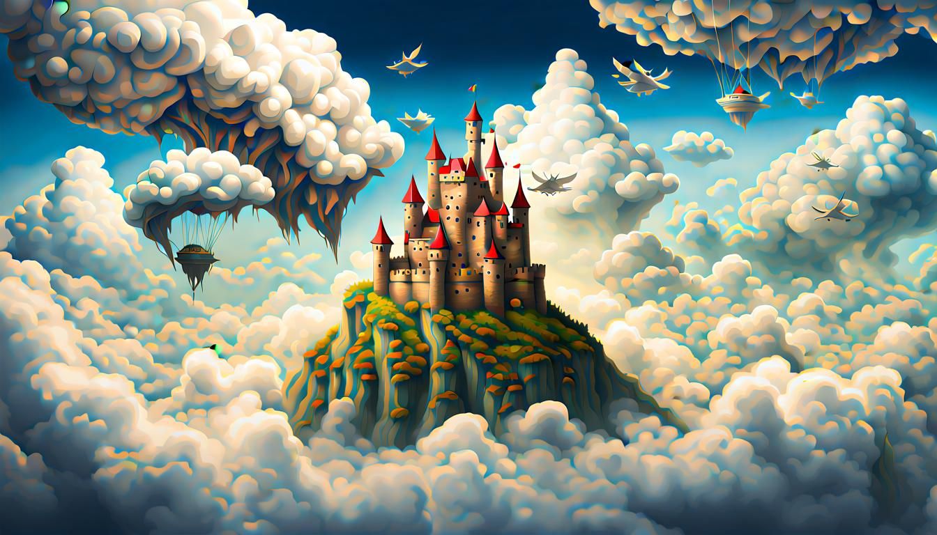 Floating Sky Castle with Flying Creatures