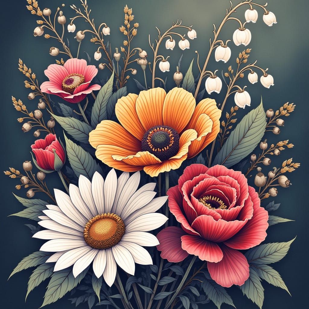 Ethereal Fine Line Black and White Floral Tattoo Art