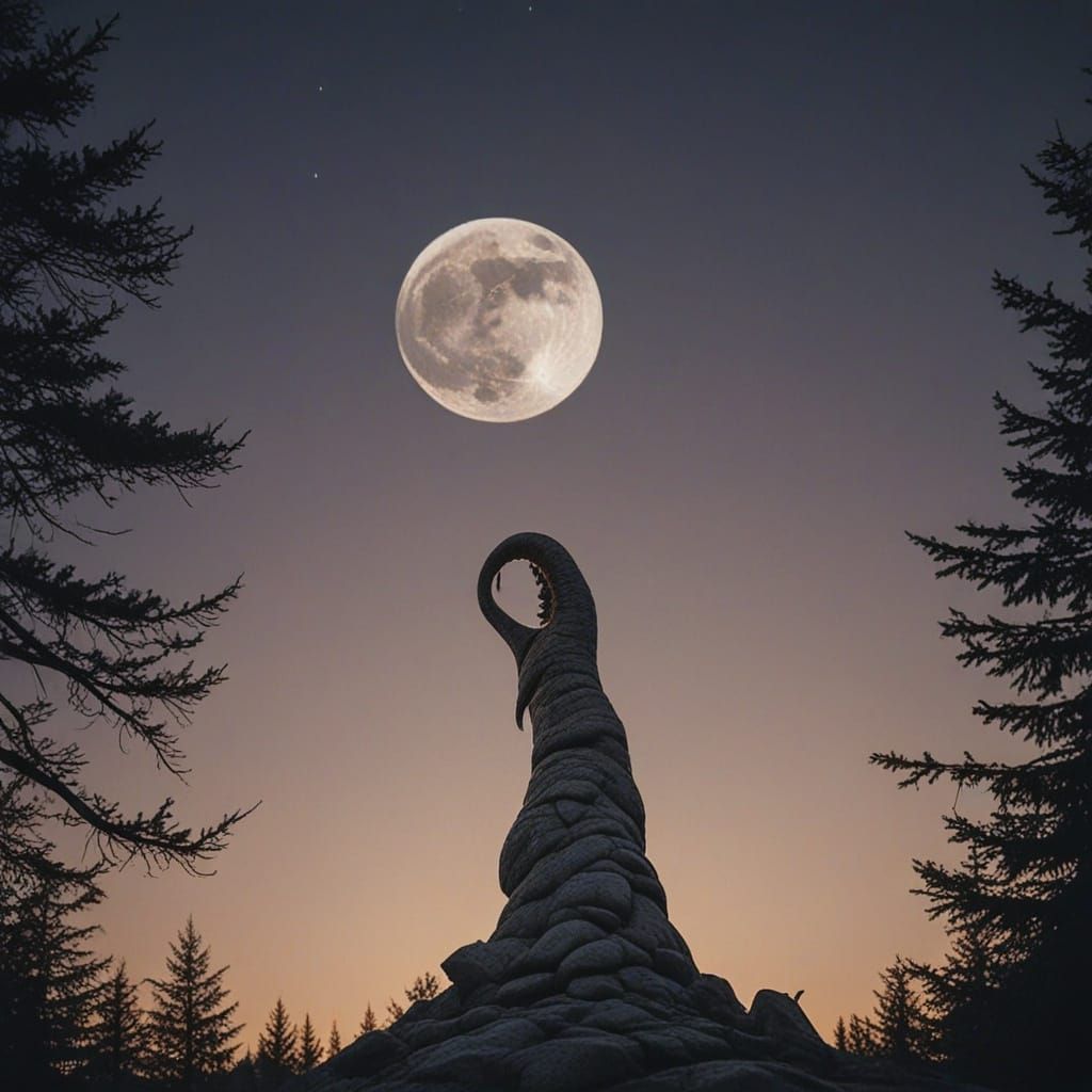 Mystical Tatzelwurm Unveiled under Golden Moonlight
