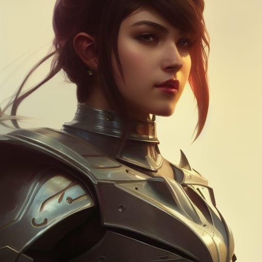 Detailed Portrait of Armored Woman in Digital Art Style