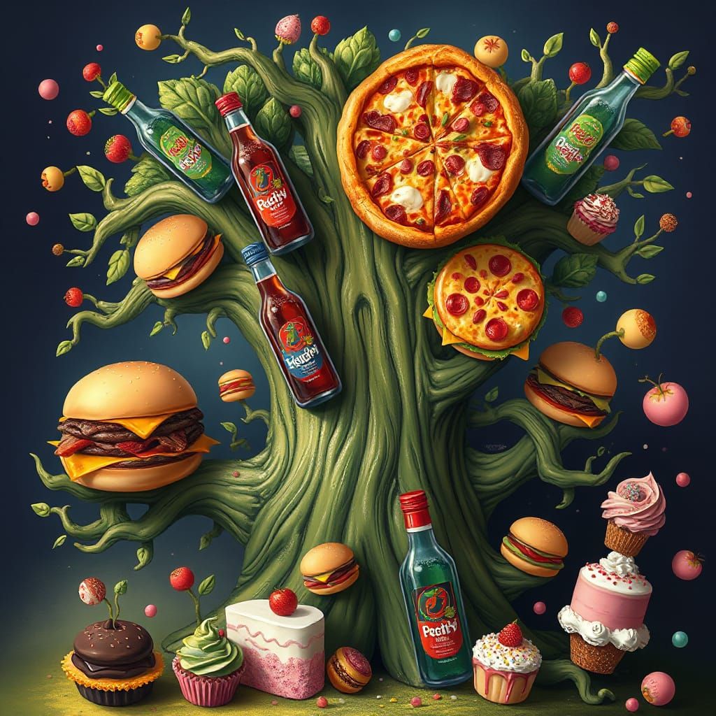 Vibrant Whimsical Tree Supports Fantastical Feast