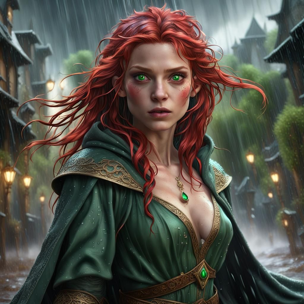 Sorcerer in Rain, Detailed Matte Painting