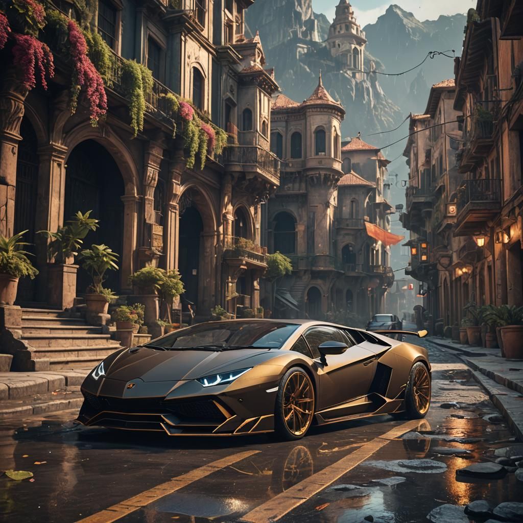 Detailed Matte Painting of a Lamborghini