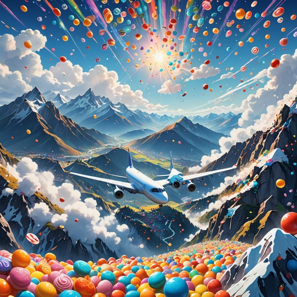 Candy Plane over Alps: Fantasy Concept Art