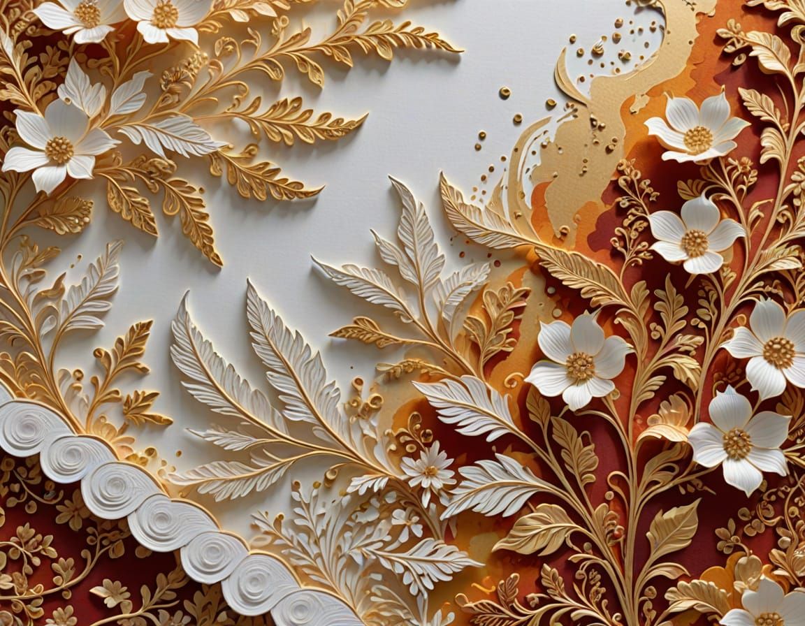 Intricate Paper Art Autumn Sunset with Gold Accents