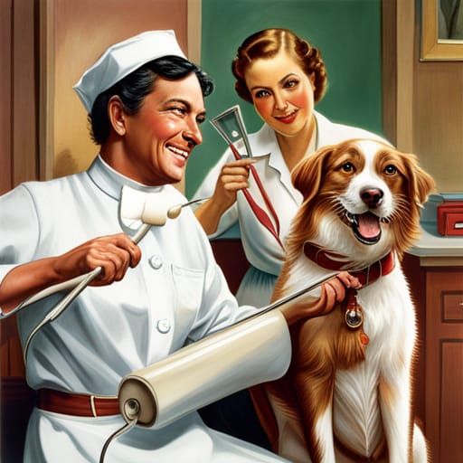 Cat Dentist with Dog Patient: Healthcare Action