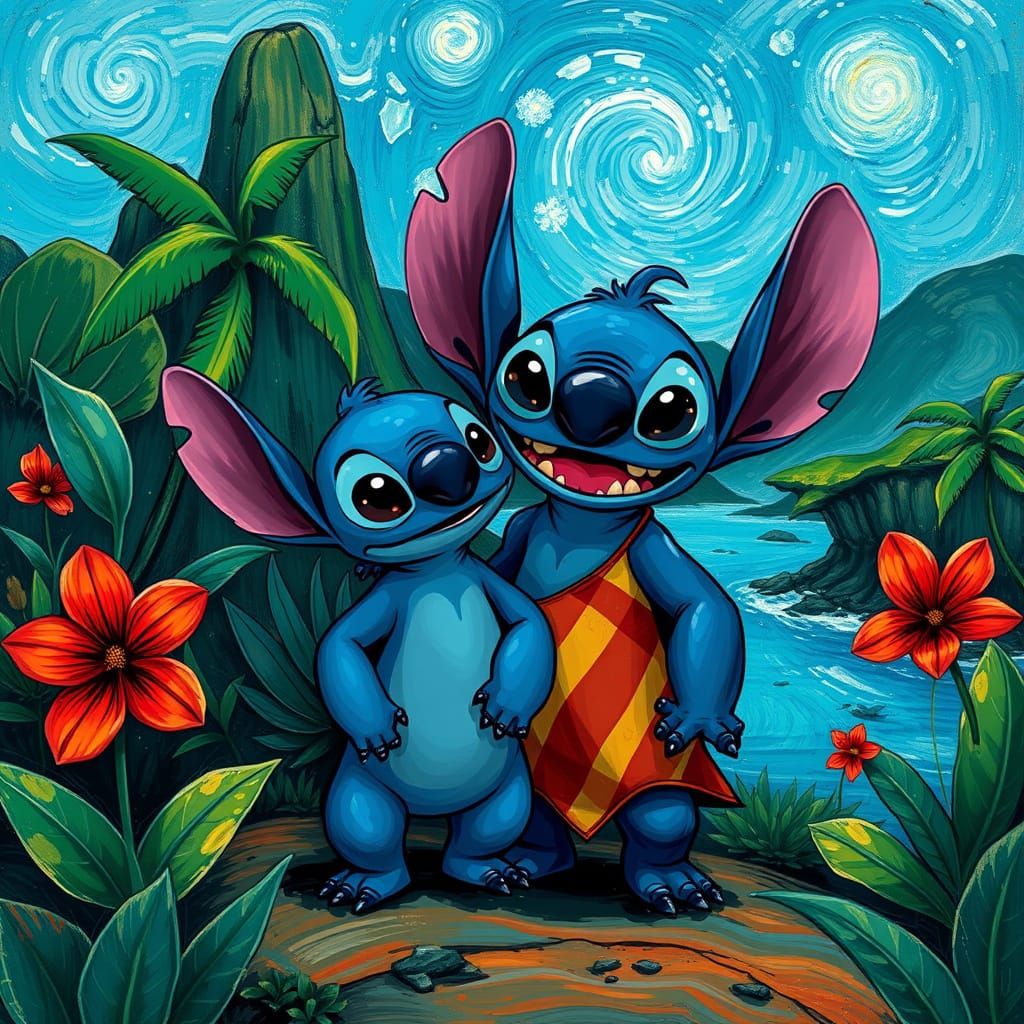 Lilo and Stitch in Post-Impressionist Style