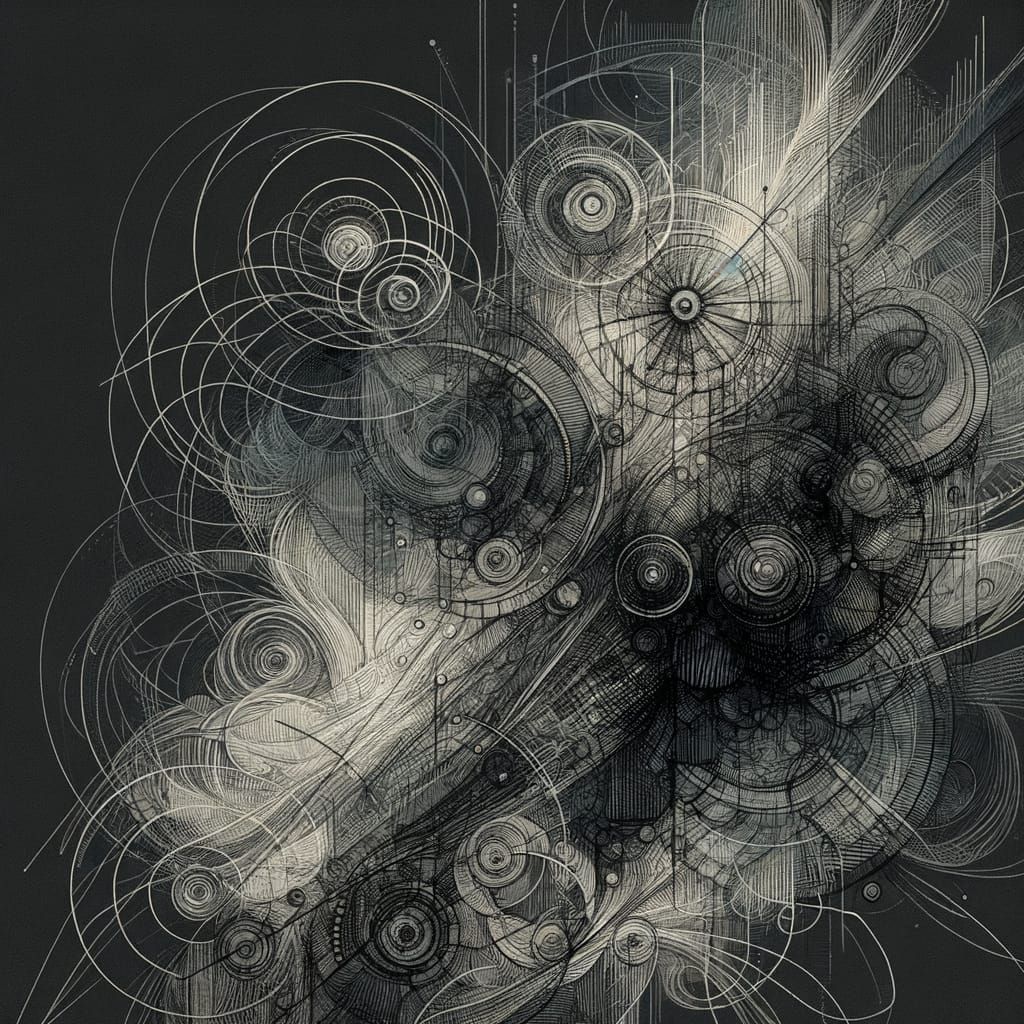 Minimalist Abstract Art in Chiaroscuro Charcoal and Ink Styl...